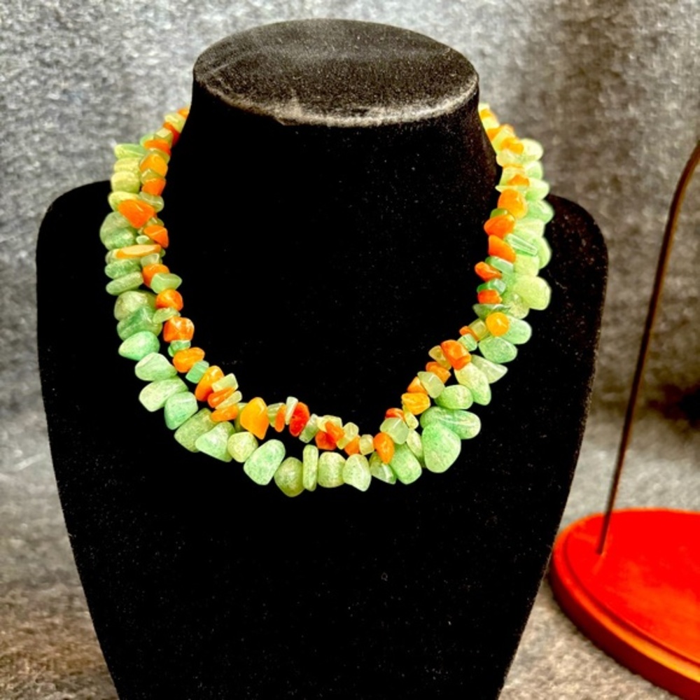 Green and Orange Stone Beaded Necklaces